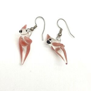 Cockatoo Parrot Bird Clear Art Glass Figural Dangle Earrings Jewelry‎